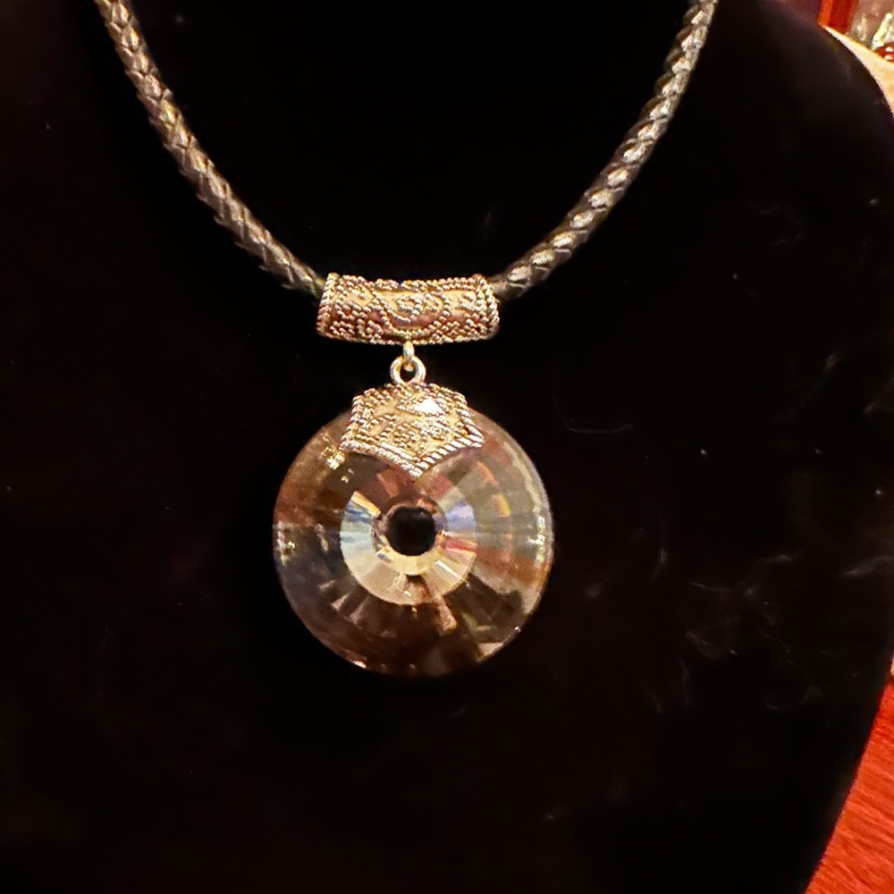 Round, large,smoky crystal necklace and earrings